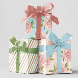 Rosa florales Muster Chic Elegante Geschenkpapier Set