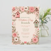 Rosa Florales Muttertags-Brunch Einladung (Stehend Vorderseite)