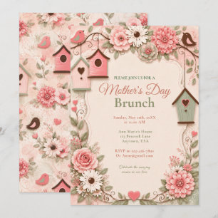Rosa Florales Muttertags-Brunch Einladung