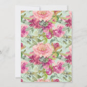 Rosa florales Neo Mint Green Brautparty Einladung (Rückseite)