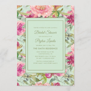 Rosa florales Neo Mint Green Brautparty Einladung