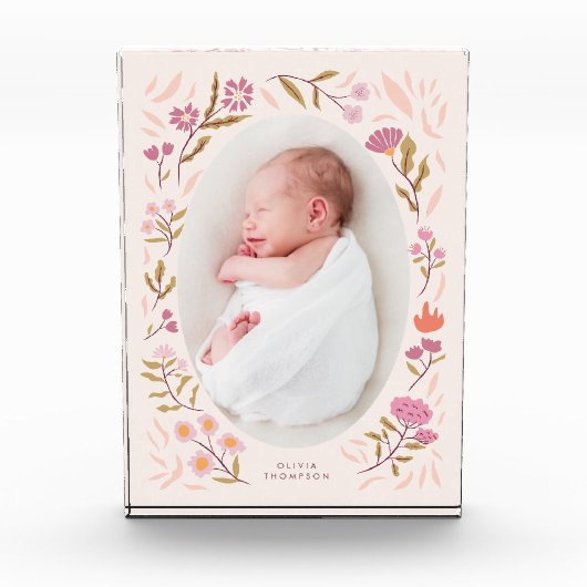 Rosa florales Neugeborenes-Foto Keepake Fotoblock (Vorderseite)