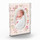 Rosa florales Neugeborenes-Foto Keepake Fotoblock (Links)