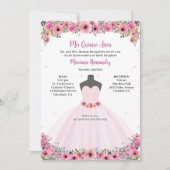Rosa florales Quinceanera Party Einladung (Vorderseite)