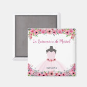 Rosa florales Quinceanera Party Magnet (Vorderseite/Rückseite)