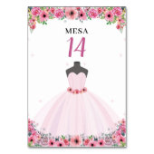 Rosa florales Quinceanera Party Tischnummer (Rückseite)