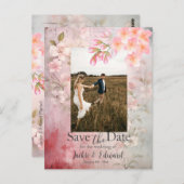 Rosa florales Romantisches Save the Date Foto Postkarte (Vorne/Hinten)
