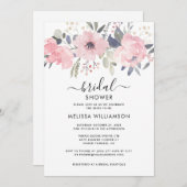 Rosa florales rustikales Brautparty Einladung (Vorne/Hinten)