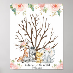 Rosa Florales Safari Fingerabdruck-Gästebuchposter Poster