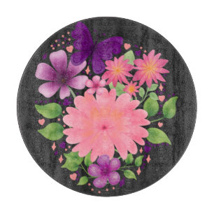 Rosa florales Schmetterlings-Aquarell-Design  Schneidebrett