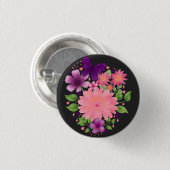 Rosa florales Schmetterlings-Wasserfarben-Design  Button (Vorne & Hinten)