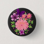 Rosa florales Schmetterlings-Wasserfarben-Design  Button (Vorderseite)