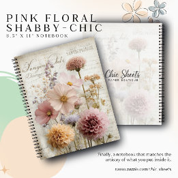 Rosa florales Shabby-Chic 8,5" x 11" Spiralnotizbu Notizblock