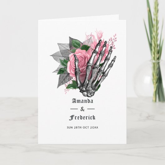 Rosa florales Skelett gothisches Hochzeitsprogramm Programm (Vorderseite)