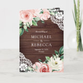 Rosa Florales Spitzen Rustikal Holz QR Code Hochze Einladung (Vorderseite)