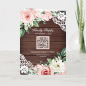 Rosa Florales Spitzen Rustikal Holz QR Code Hochze Einladung (Rückseite)