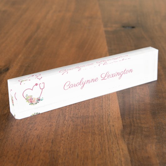 Rosa florales Stethoskop Herzkrankenarzt Namensplakette (Seite)