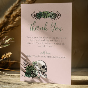 Rosa Florales Totenkopf Grün Rosen Brautparty Dankeskarte