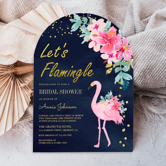 Rosa florales tropisches Flamingo Navy Brautparty Einladung