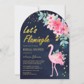 Rosa florales tropisches Flamingo Navy Brautparty Einladung (Vorderseite)