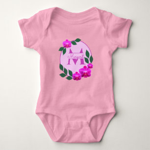Rosa florales vintage personalisierter Name Anfang Baby Strampler