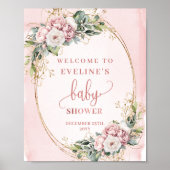 Rosa Florales Willkommens-Babyshower-Display-Schil Poster (Vorne)