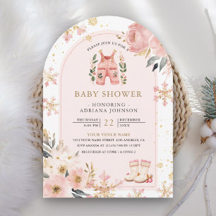 Rosa florales Winter Wonderland Torbogen Baby Show Einladung