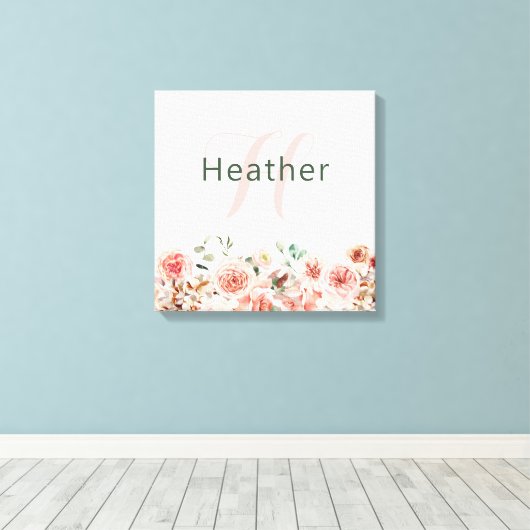 Rosa, floralgesteppte Canvas drucken Leinwanddruck (Insitu (Holzboden))