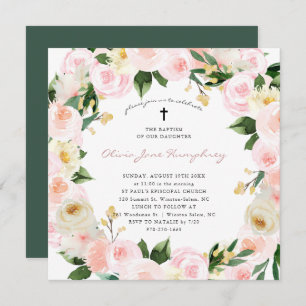 Rosa Florals Blush   Frühjahrsflorale Taufe Einladung