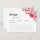 Rosa Florals Brautparty Rezept Karte (Vorne/Hinten)