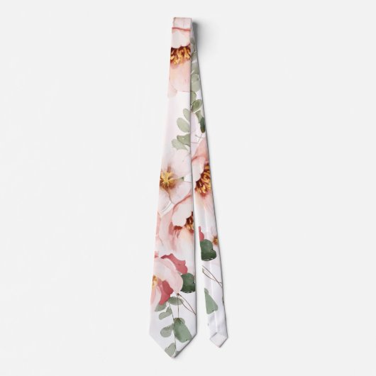 Rosa Florals Elegante Eukalyptus Wedding Groom Krawatte (Vorderseite)