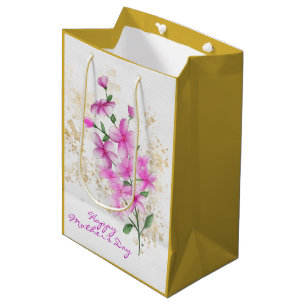 Rosa Florals Gold Details Fröhlicher Muttertag Mittlere Geschenktüte