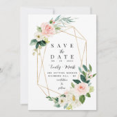 Rosa Florals, Grün & Gold Save The Date (Vorderseite)