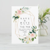 Rosa Florals, Grün & Gold Save The Date (Stehend Vorderseite)
