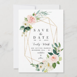Rosa Florals, Grün & Gold Save The Date