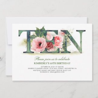 Rosa Florals TEN | 10. Geburtstagsparty Einladung