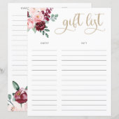 Rosa Florals und Gold-Geschenkliste (Vorne/Hinten)