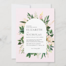 Rosa Florals und Grüne Botanische Hochzeit Einladung