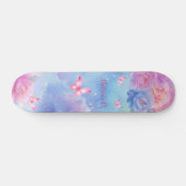 Rosa Florals und rosa Schmetterlinge Regenbogenwol Skateboard (Horizontal)