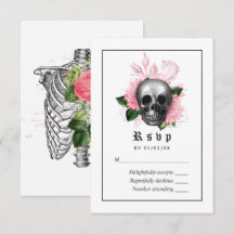 Rosa florgotische Skelettkarte Hochzeit RSVP-Karte
