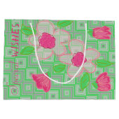 Rosa Flower mit Grün und Grau Große Geschenktüte (Rückseite)