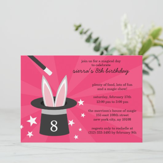 Rosa Flüchtige Blick-a-Boo Rabbit Custom Magic Bir Einladung (Stehend Vorderseite)