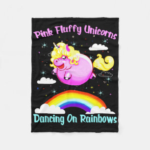 Rosa Fluffy Unicorns tanzen auf Regenbogen T Shirt Fleecedecke