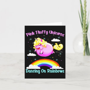 Rosa Fluffy Unicorns tanzen auf Regenbogen T Shirt Karte