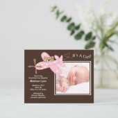 Rosa Flugzeug-Baby-Geburt Annoucement Einladung (Stehend Vorderseite)