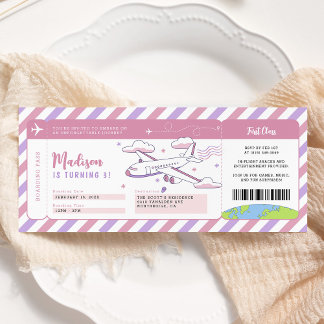 Rosa Flugzeug Boarding Pass Geburtstagskarte Einladung