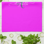 Rosa fluoreszierendes Neon-Monogramm Geschirrtuch (Gefaltet)