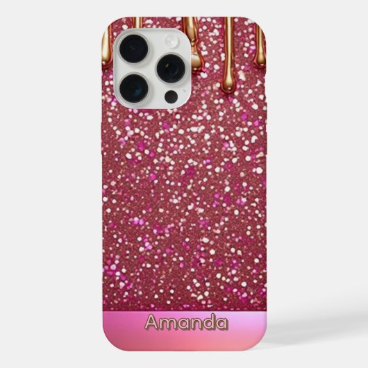 💖 Rosa Flüssig-Glitter-Fluss über Gold Luxe ✨👑 iPhone Hülle (Rückseite)
