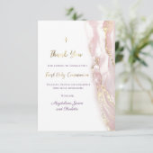 Rosa flüssige Marmor Erste Kommune danke Einladung (Stehend Vorderseite)