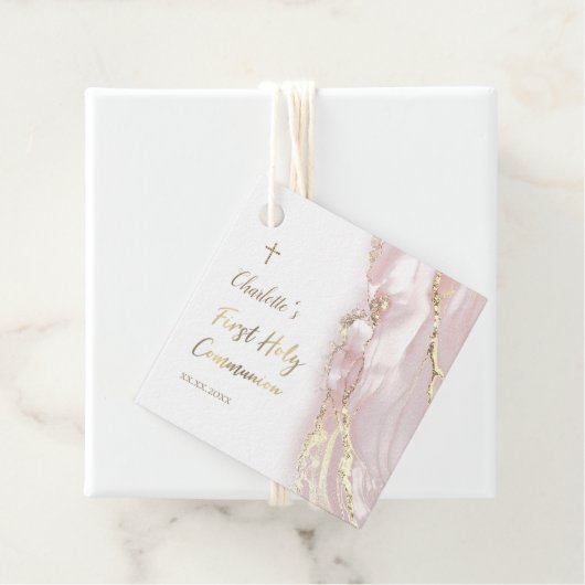 Rosa flüssige Marmor Erste Kommune Geschenkanhänger (Beispiel)